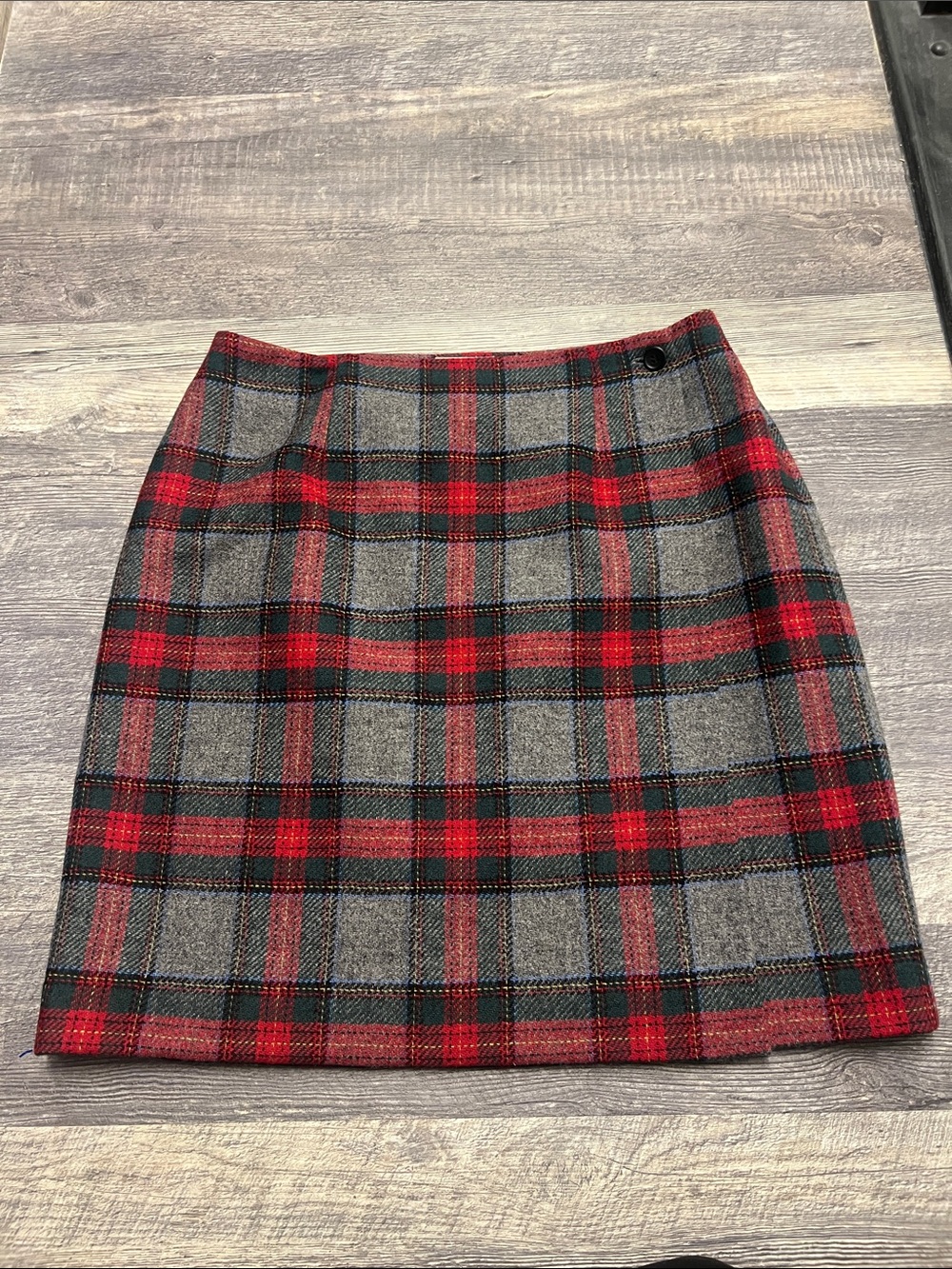 Talbots Red and Gray Plaid Wool-Blend Mini Skirt